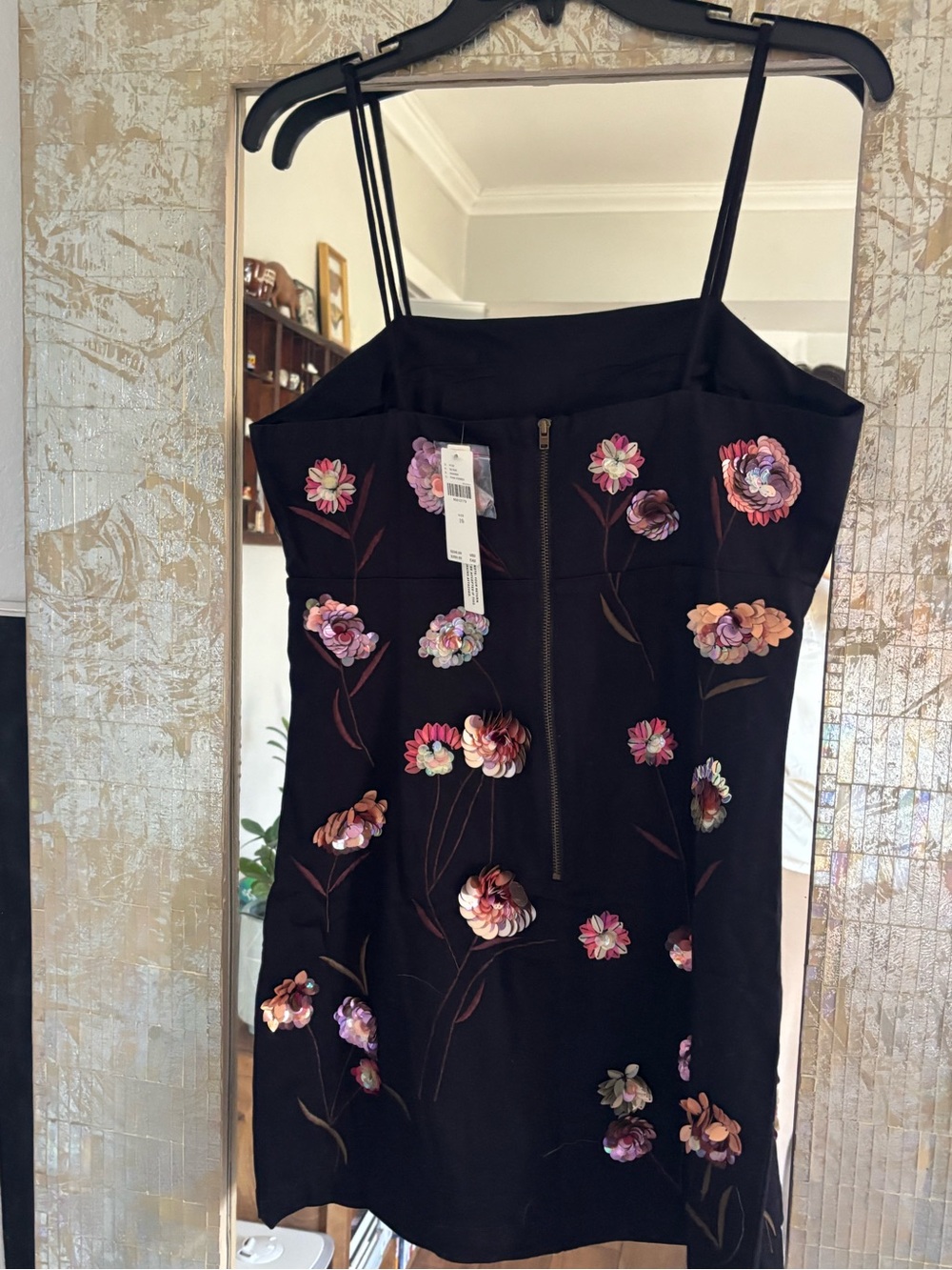 Maeve Black Mini Dress with Pink & Purple Floral Appliqué - Picture 2 of 2